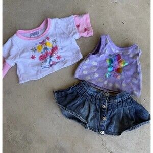 Build A Bear Denim Jean Skirt Sparkly Aloha Shirt & T-Shirt Summer